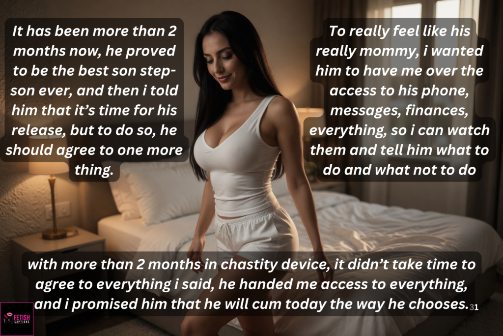 Olivia Bianchi with excited wide smile, long black hair, telling her husband she wants him to watch her give the step-son a blowjob